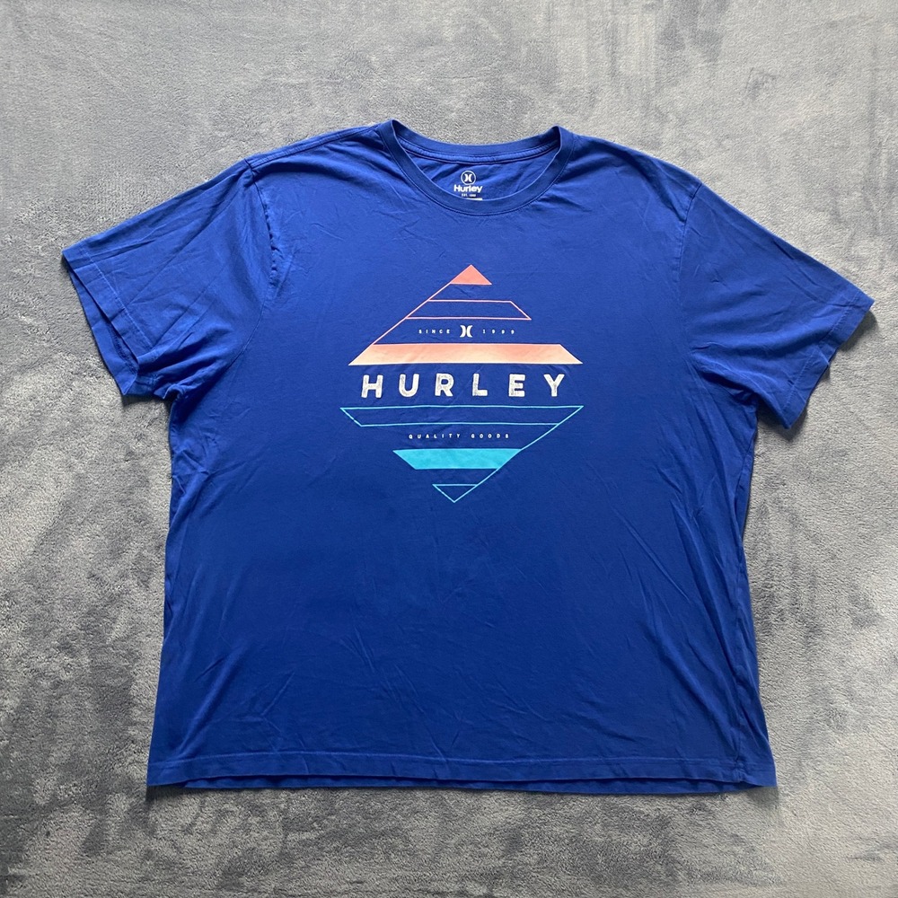 Hurley Graphic Tee Mens XXL Blue Excellent Short Sleeve Cotton Geometric Logo